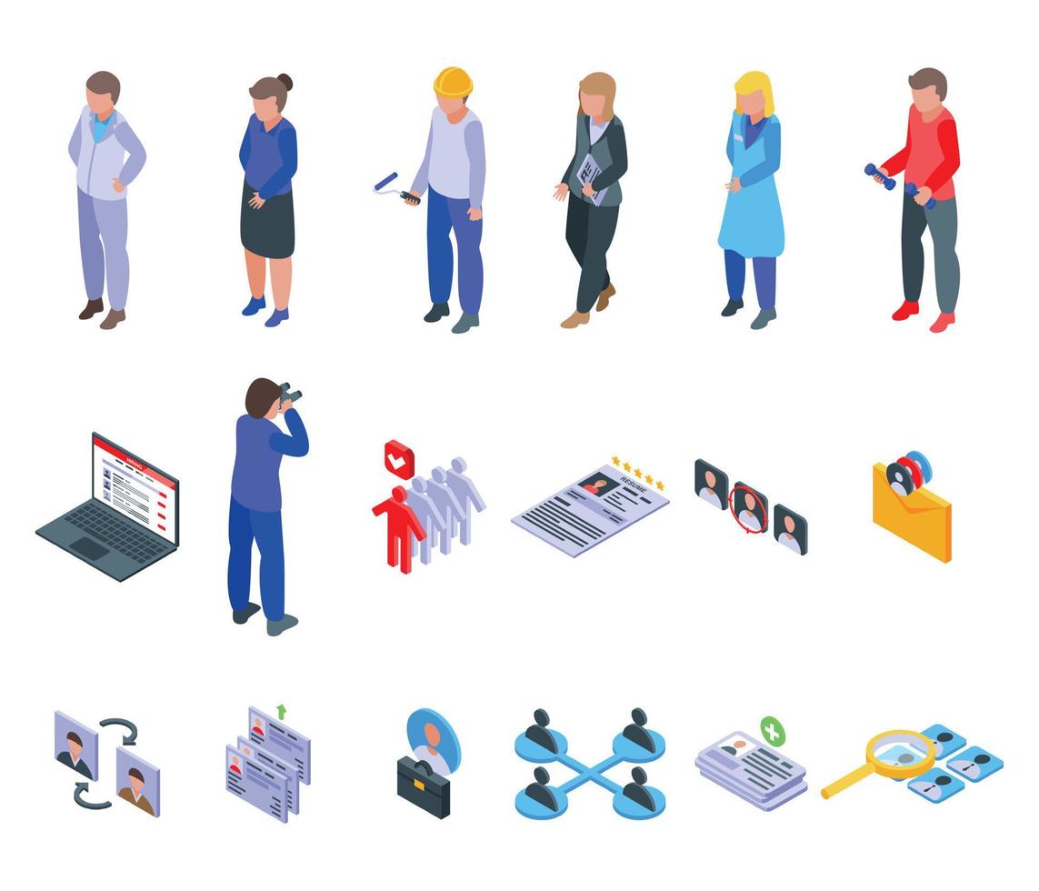 Human resources icons set, isometric style vector