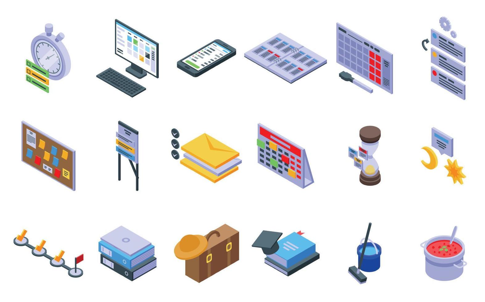 Task schedule icons set, isometric style vector