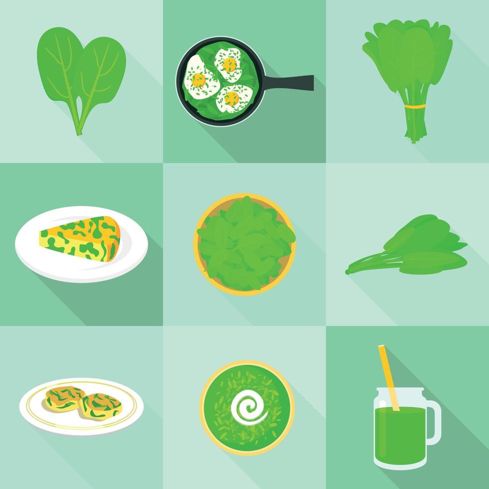 Spinach icons set, flat style vector