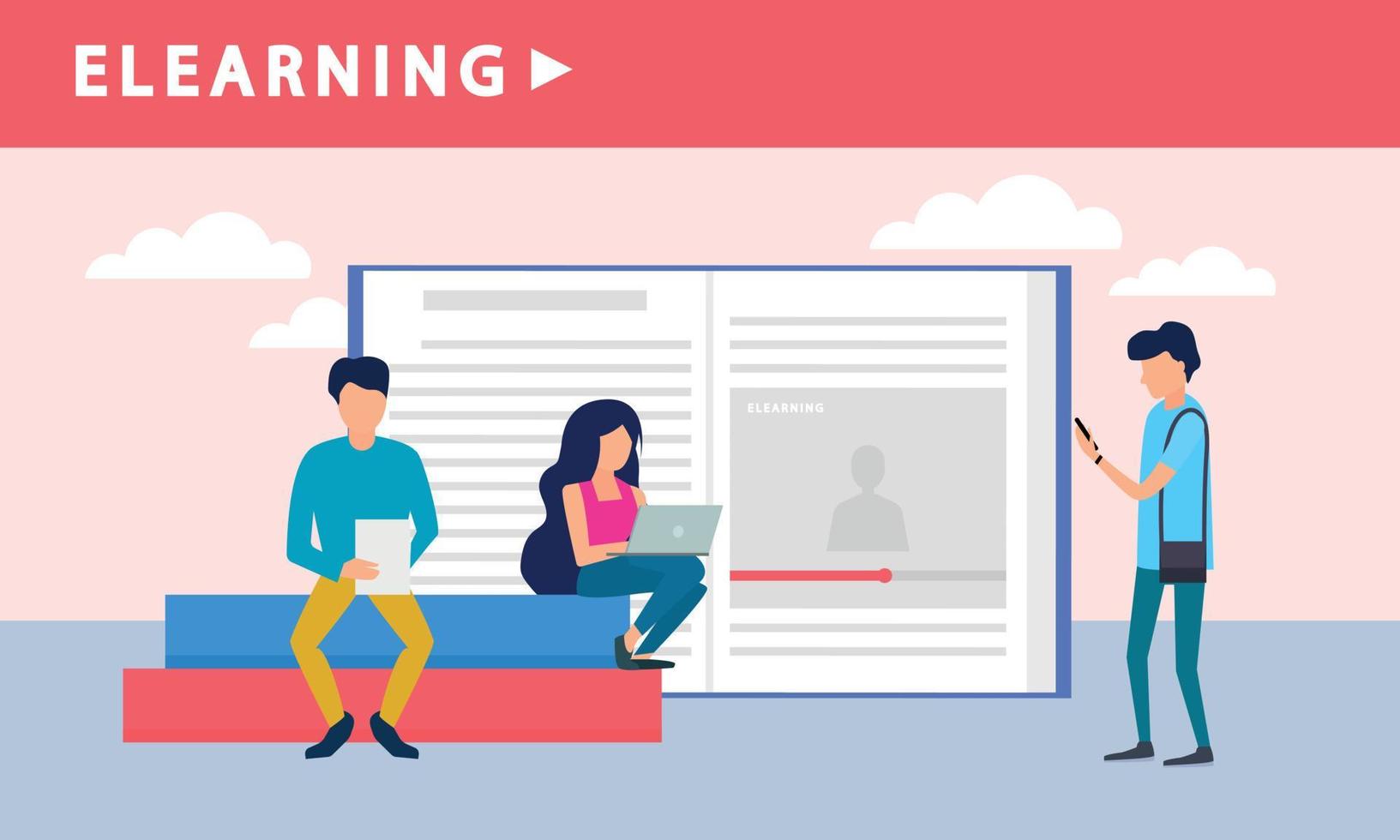 People elearning banner, flat style vector
