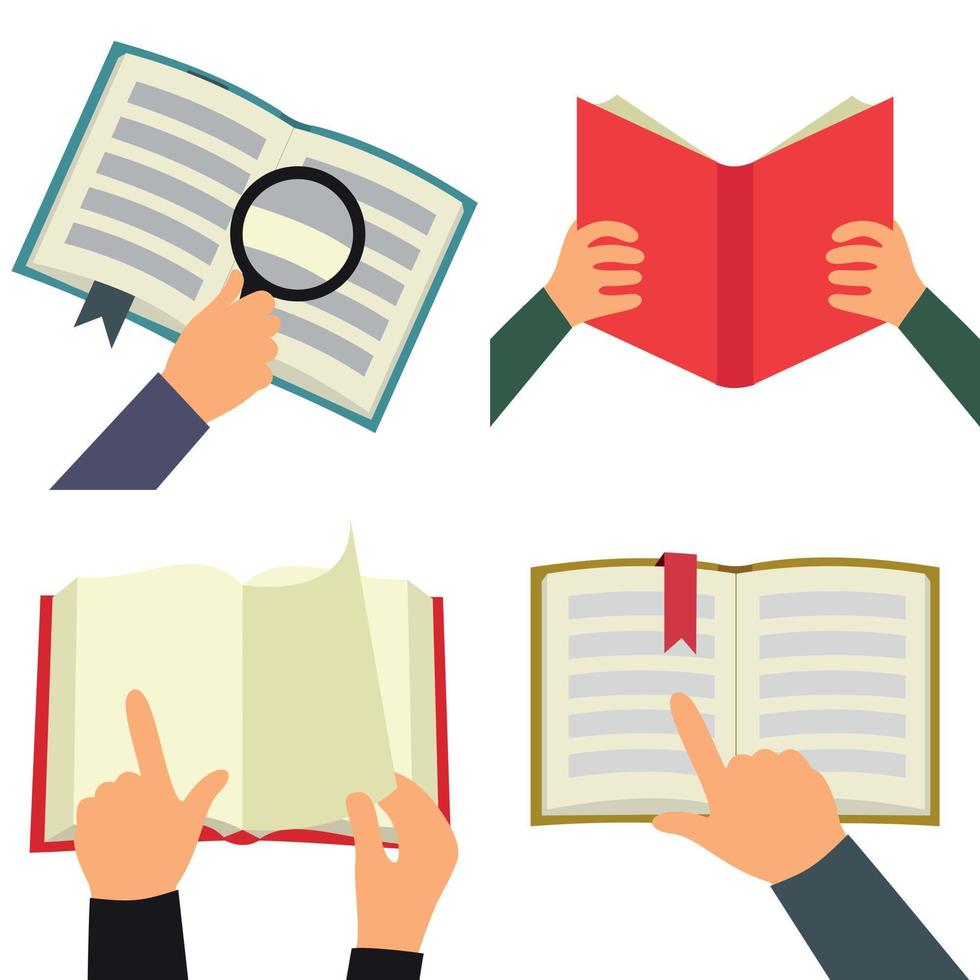 Reading book flat icon set vector