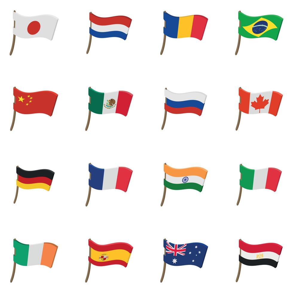 conjunto de iconos de bandera, estilo de dibujos animados vector