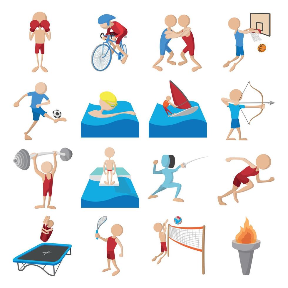 Summer sport cartoon icons set vector