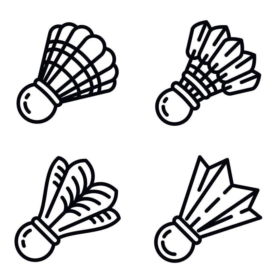 Shuttlecock icons set, outline style vector