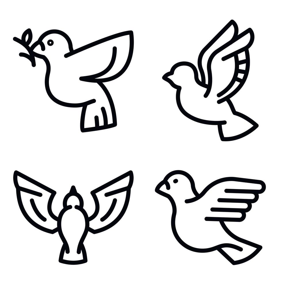Dove icons set, outline style vector