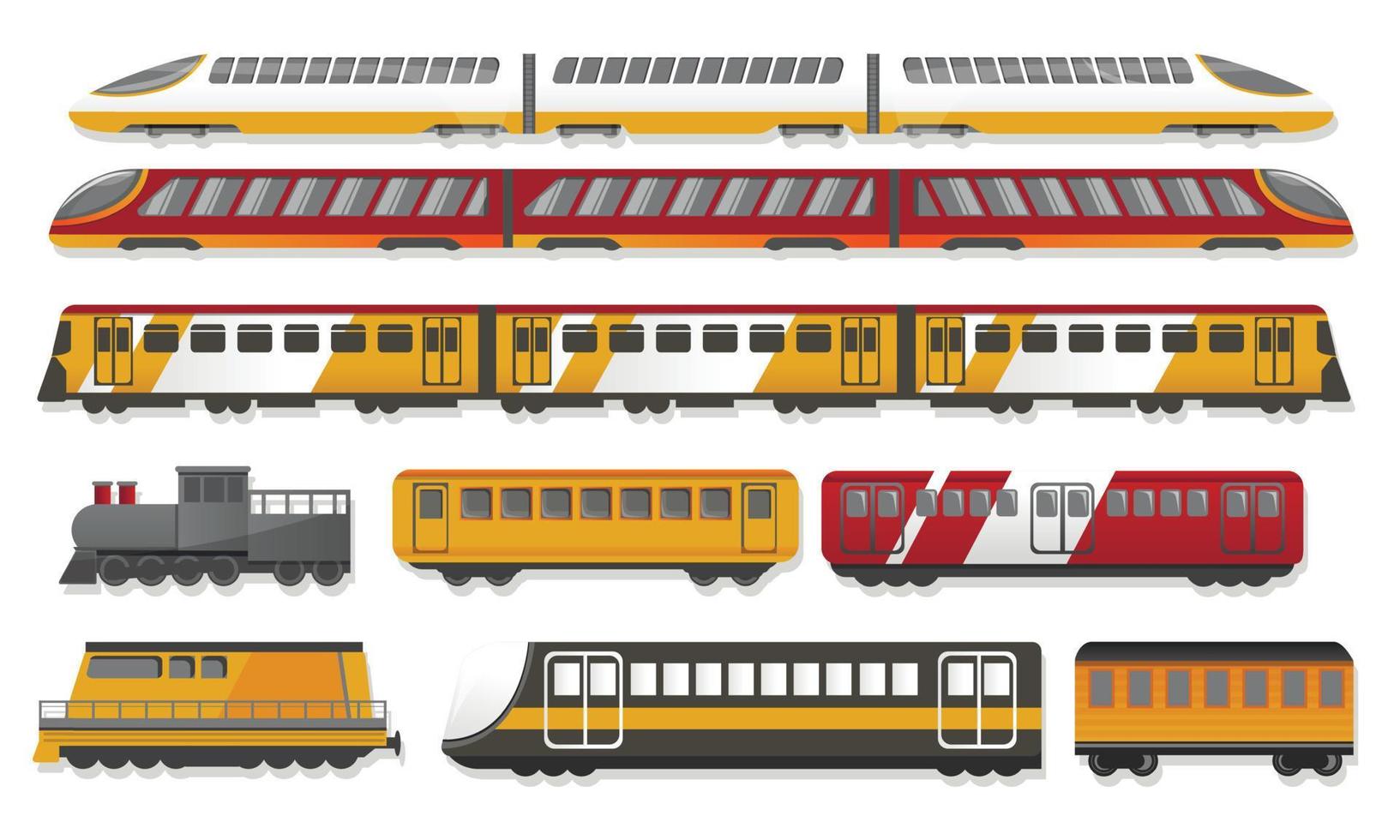 Subway train icon set, cartoon style vector
