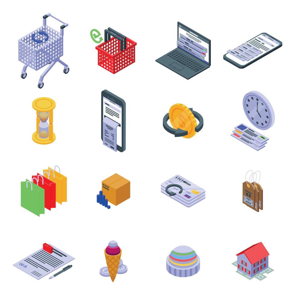 Purchase history icons set, isometric style vector