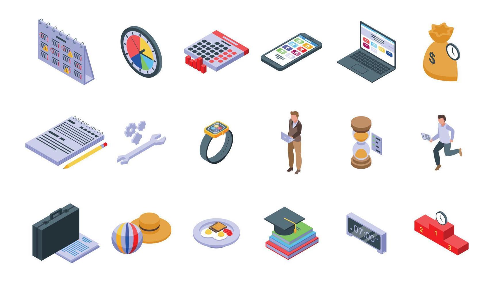 Time management icons set, isometric style vector