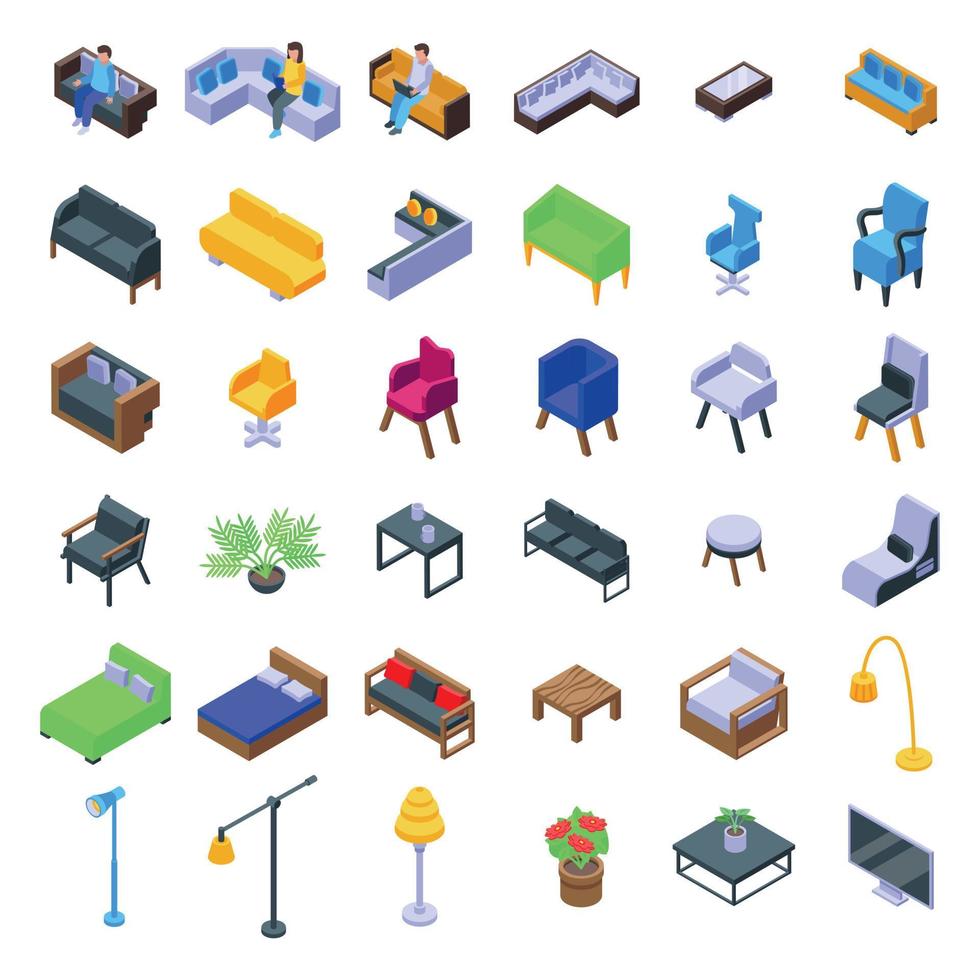 Lounge icons set, isometric style vector