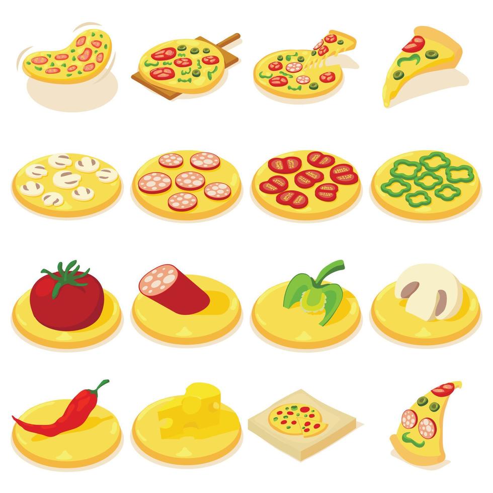 Pizza icons set, isometric style vector