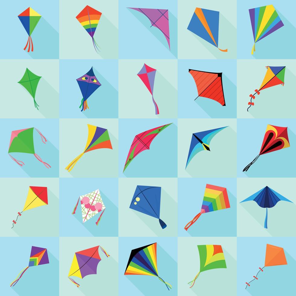 Kite icons set, flat style vector