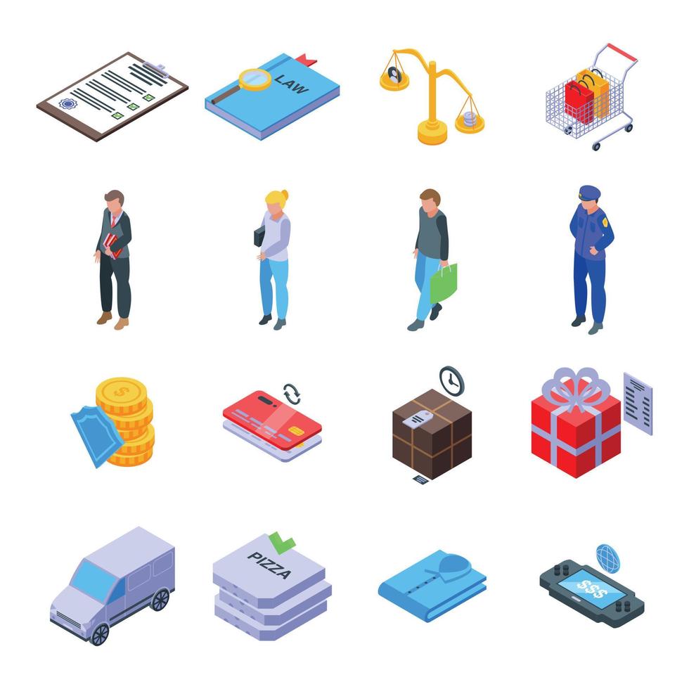 Consumer rights icons set, isometric style vector