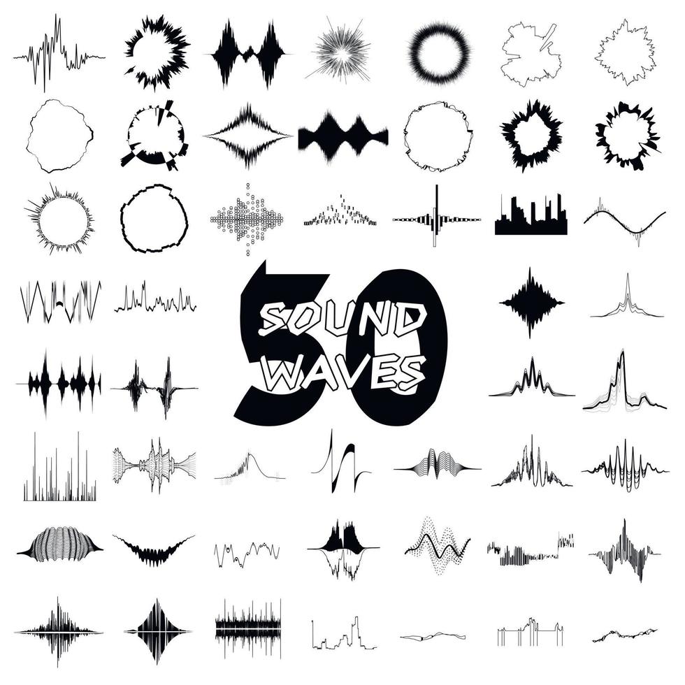 50 Sound wave audio icons set, simple style vector