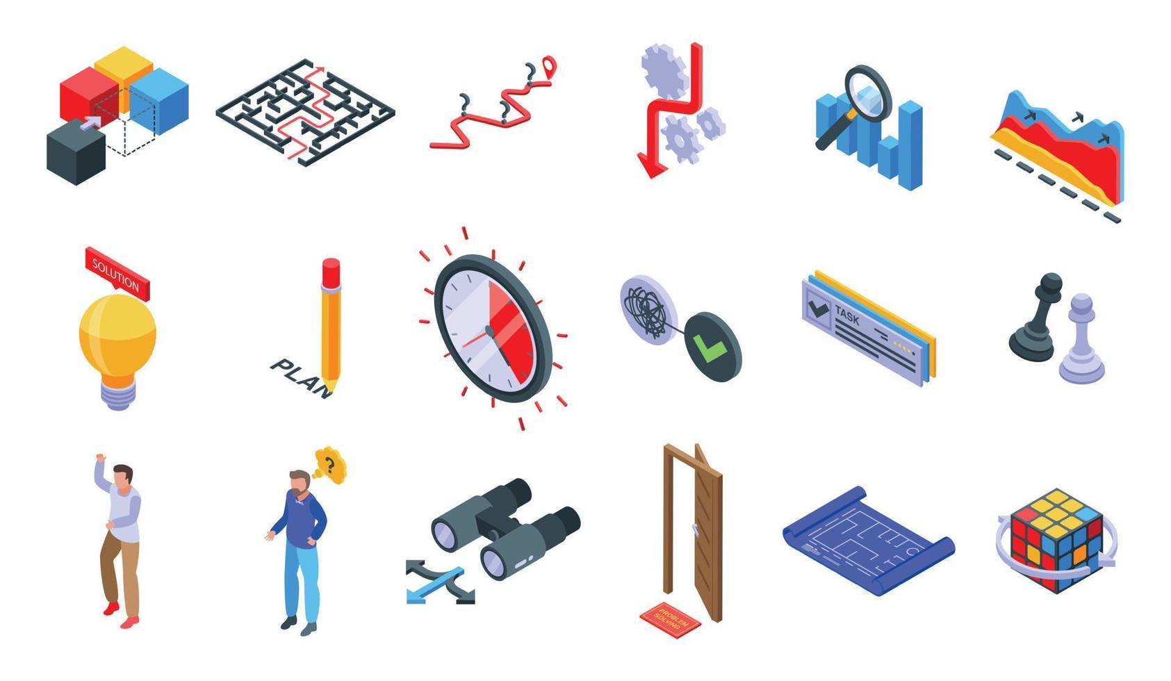 Problem solving icons set, isometric style vector