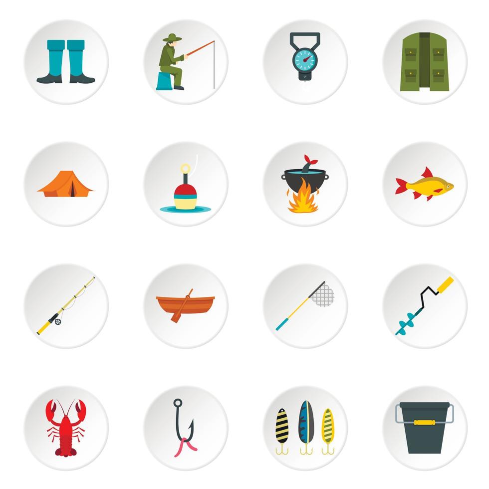 Fishing tools set flat icons vector