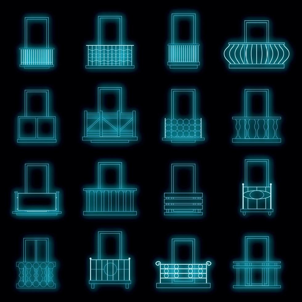 Balcony window forms icons set vector neon