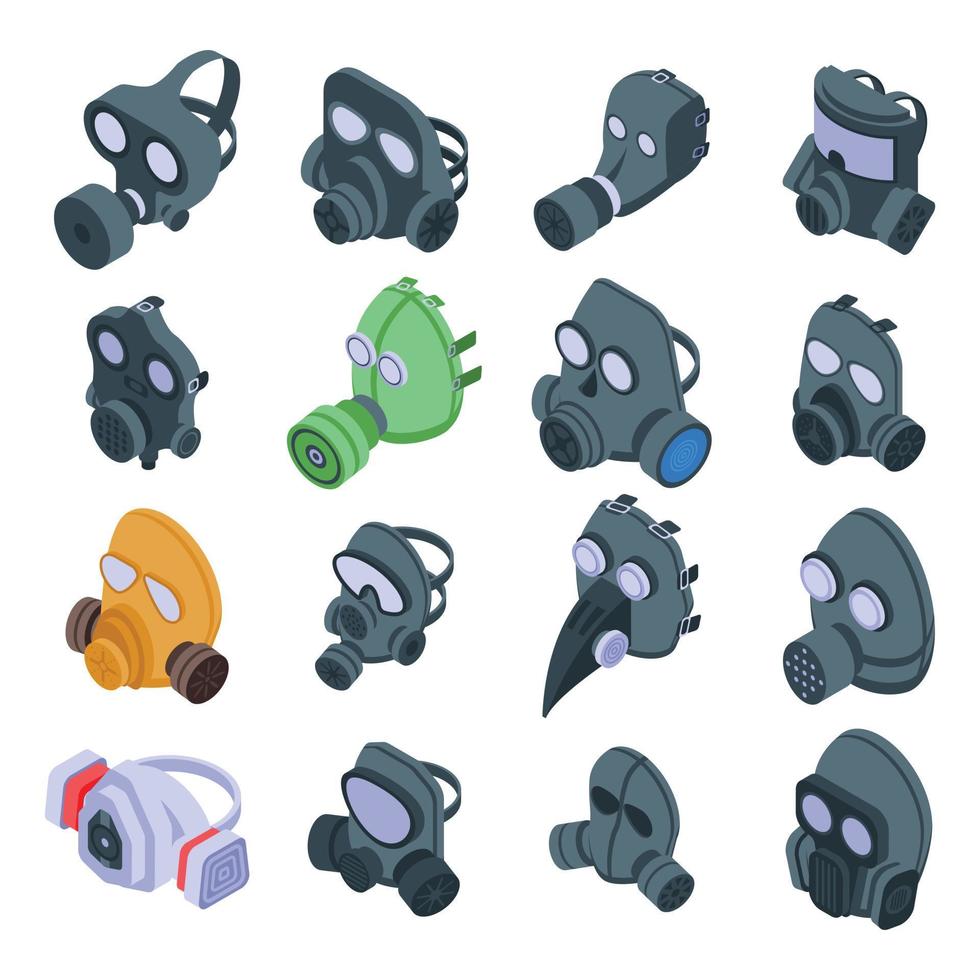 Gas mask icons set, isometric style vector