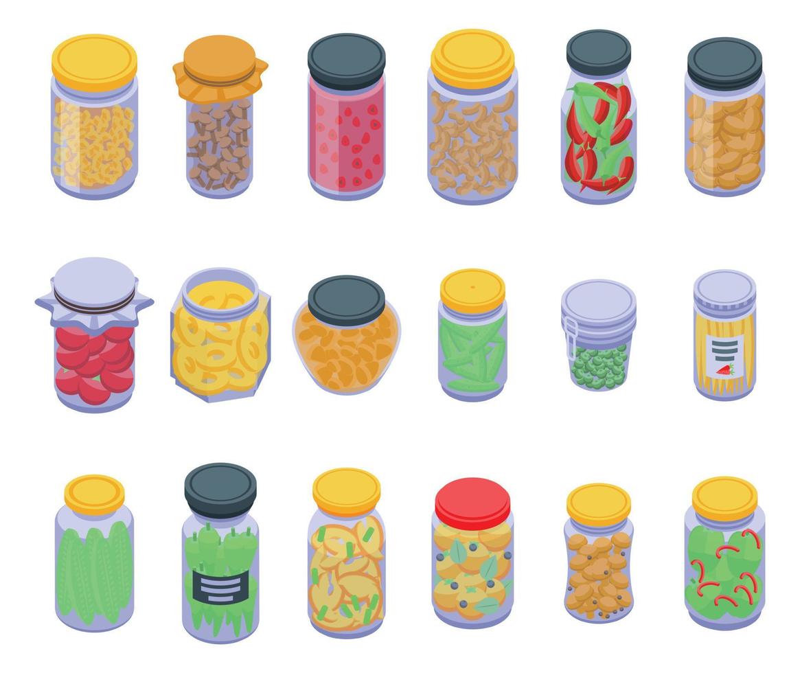 conjunto de iconos de productos en escabeche, estilo isométrico vector