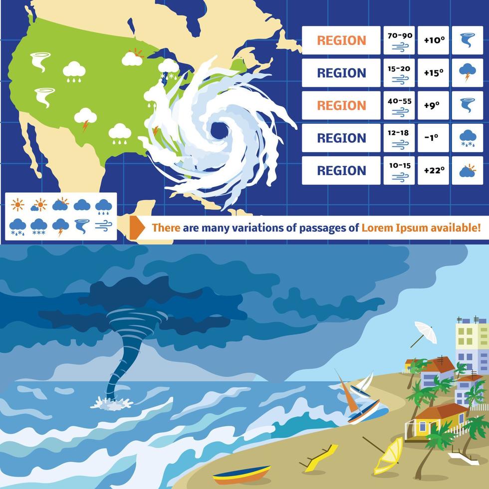 Hurricane storm banner set, flat style vector