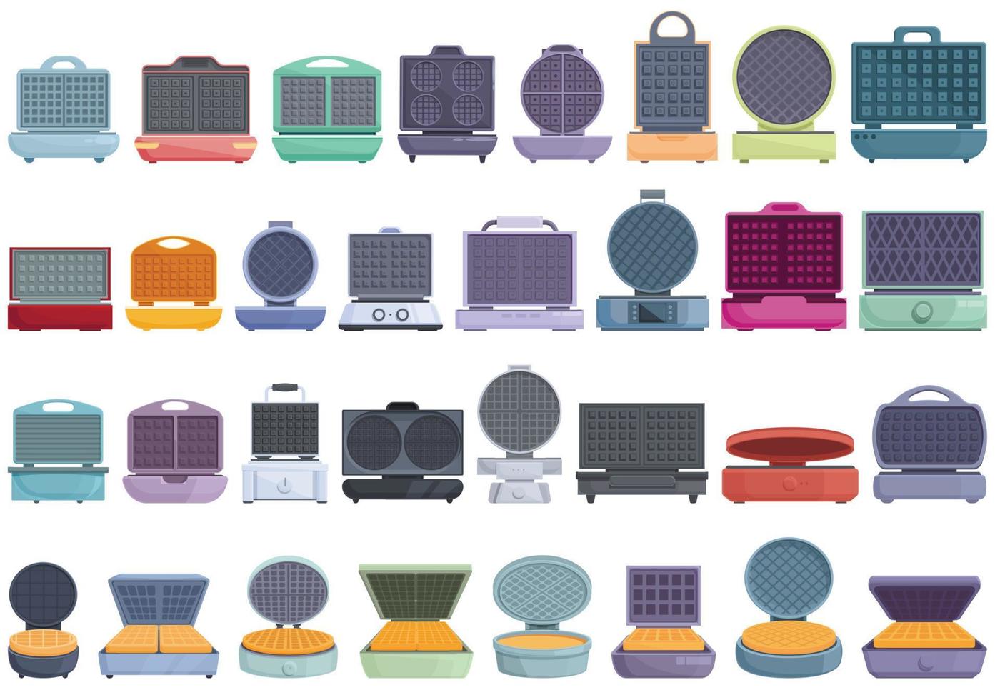 Waffle maker icons set cartoon vector. Pancake baking vector