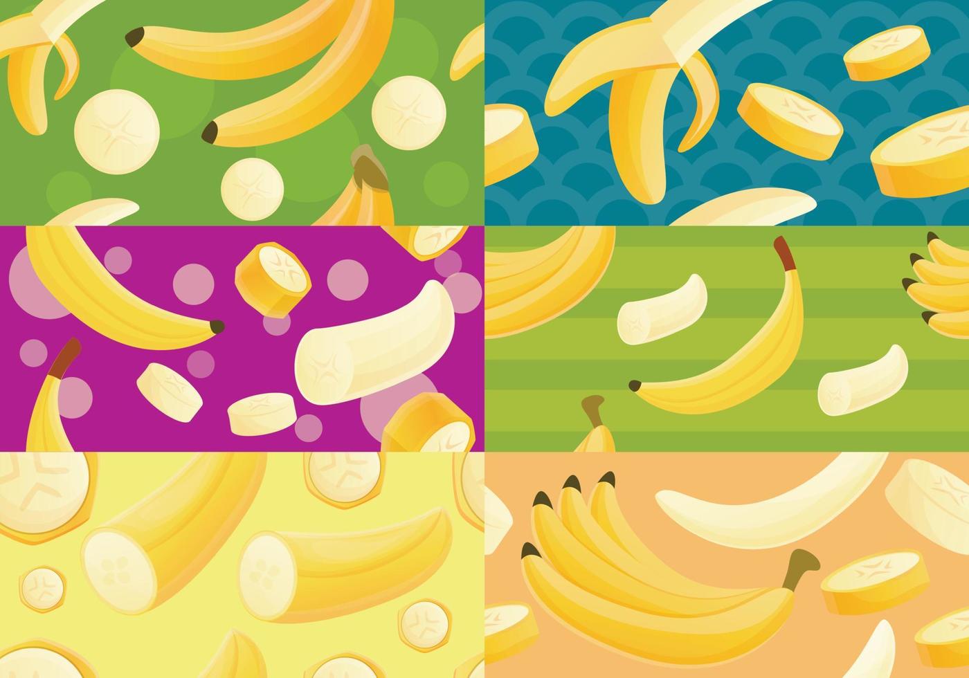 Banana pattern set, cartoon style vector