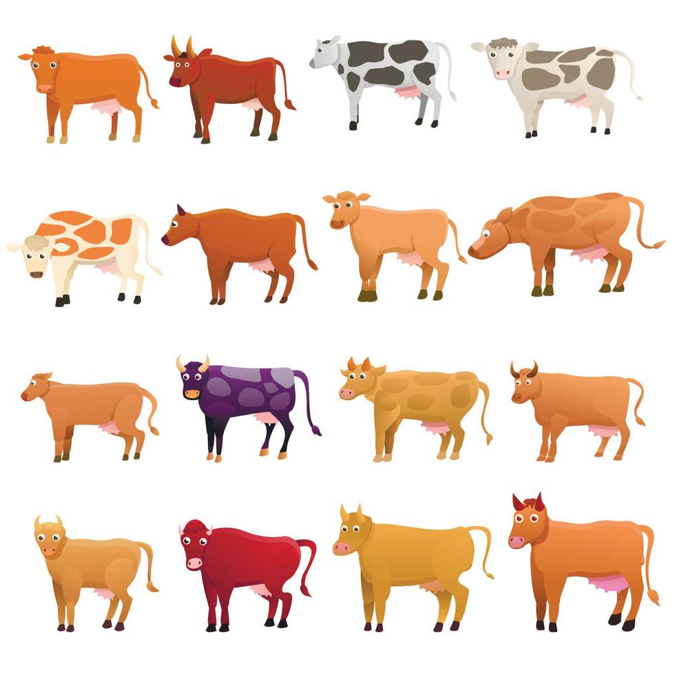 Cow icons set, cartoon style vector