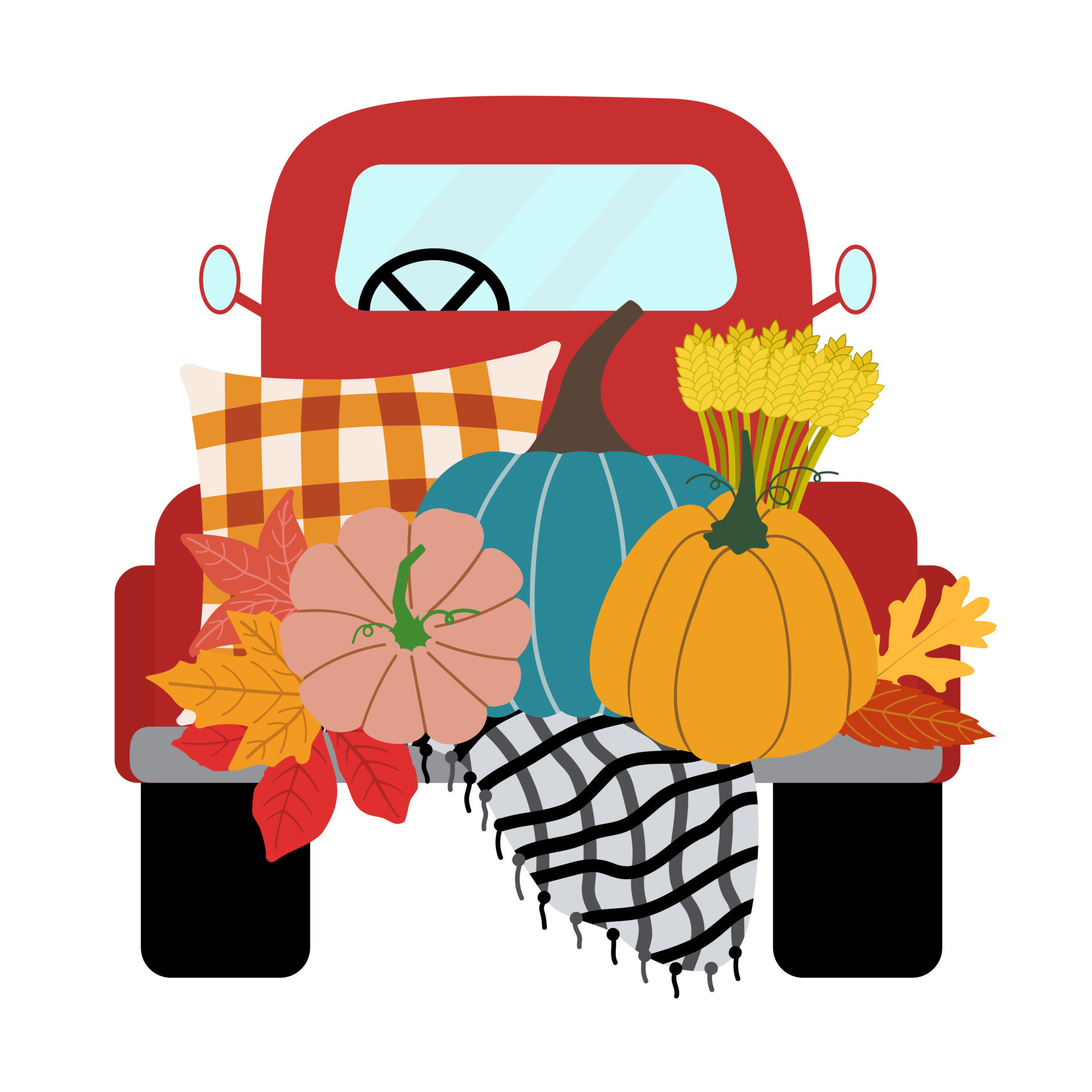 Autumn Air Thankful Ivory & Red Pumpkin Truck Rectangle Throw