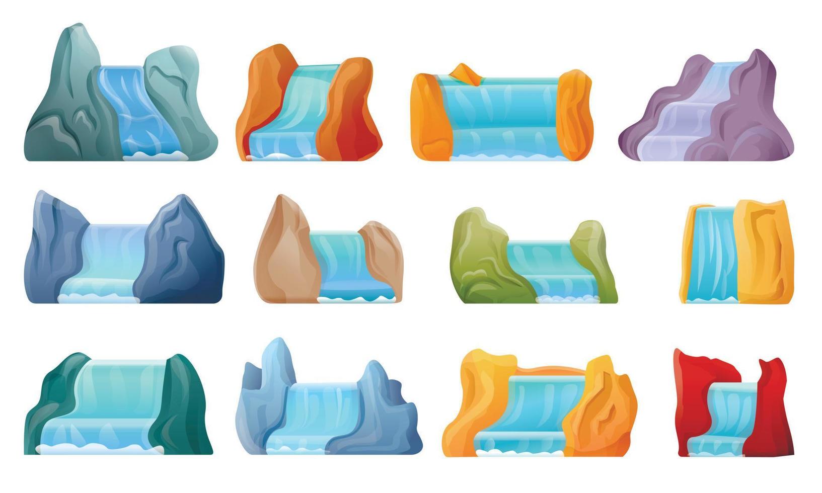 Cascade icons set, cartoon style vector