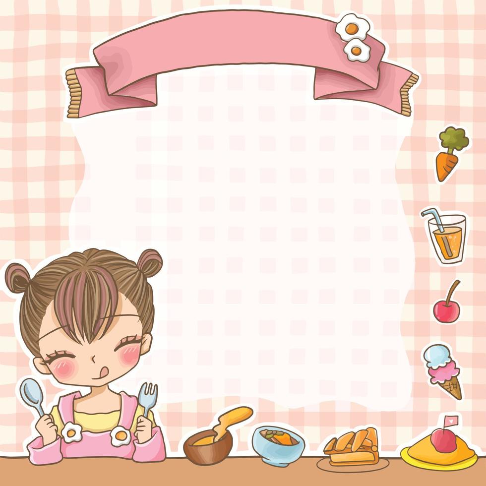 woman food cute kawaii cartoon character illustration clipart vector