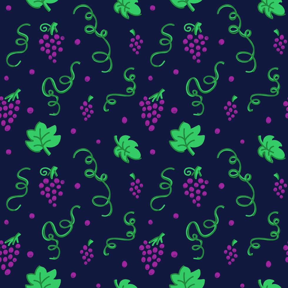 Bunches of grapes, berries and leaves. Summer seamless pattern vector