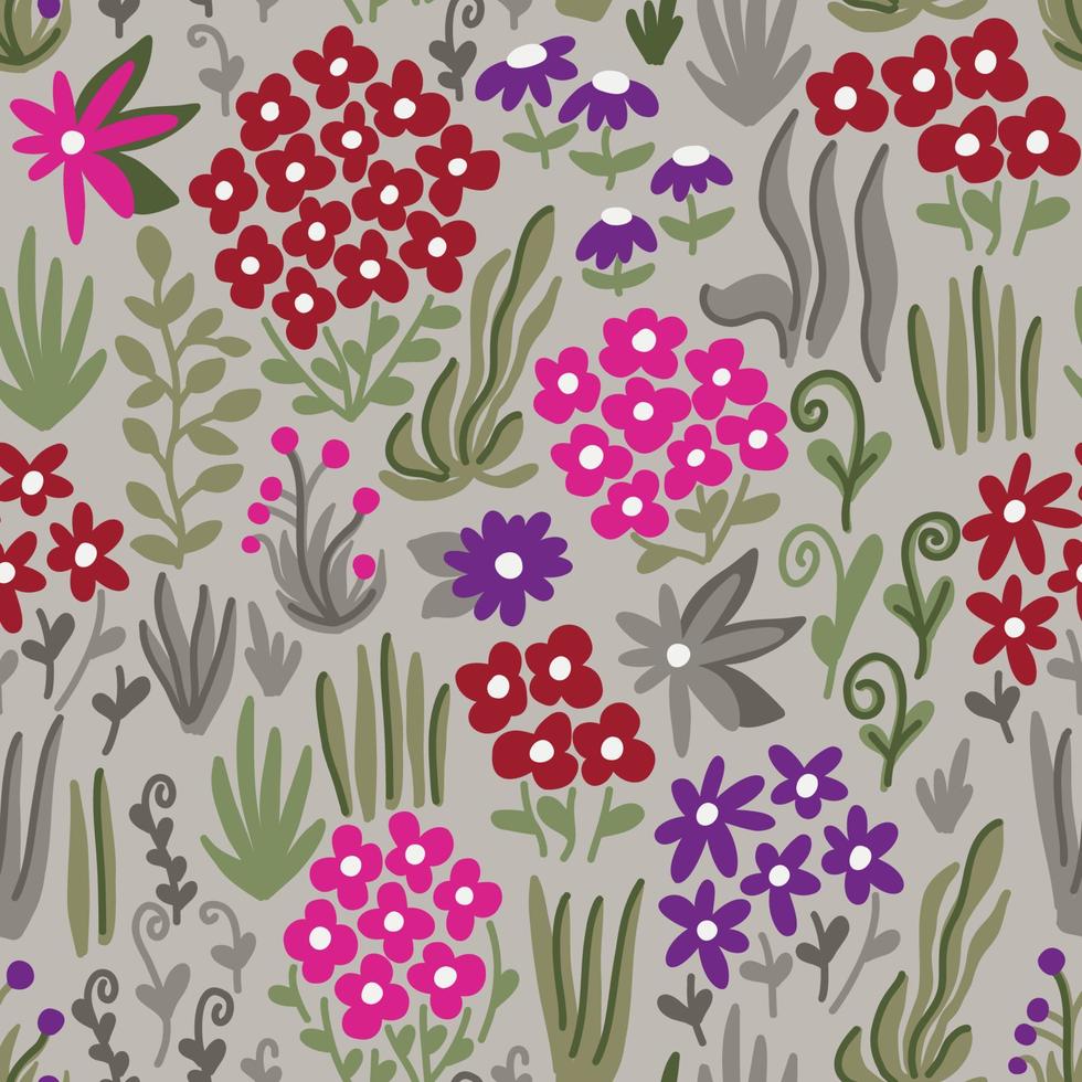 Seamless pattern with flowers on a meadow in retro style vector