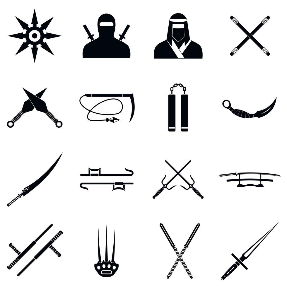 Ninja black simple icons set vector