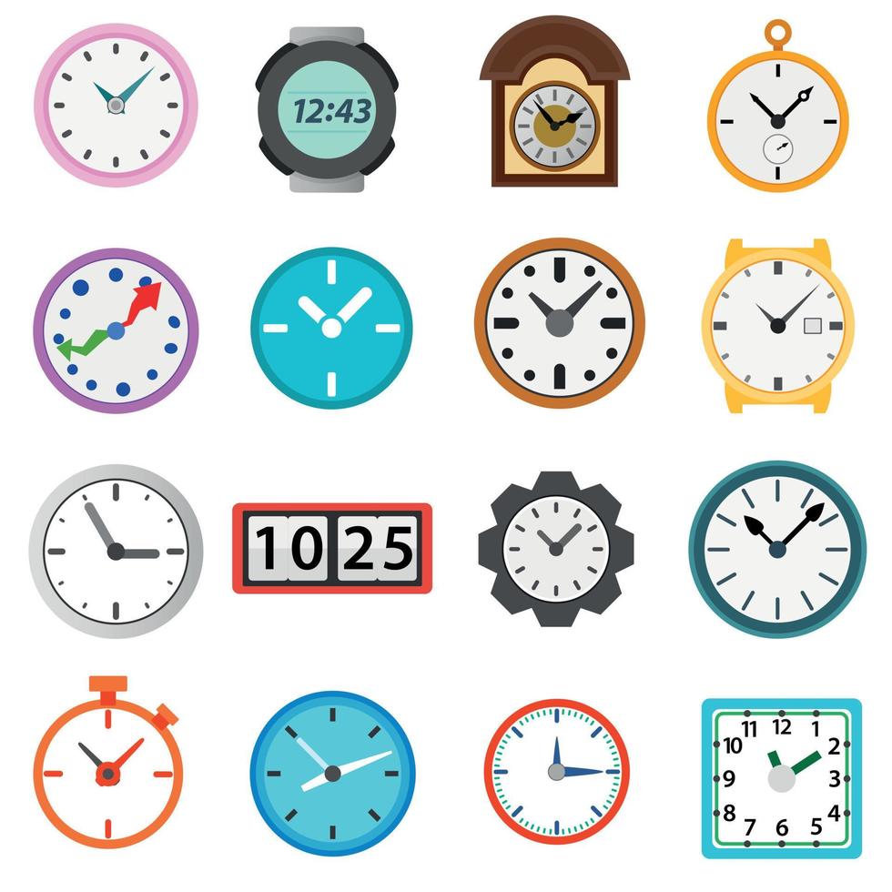 Time and Clock icons set, simple style vector
