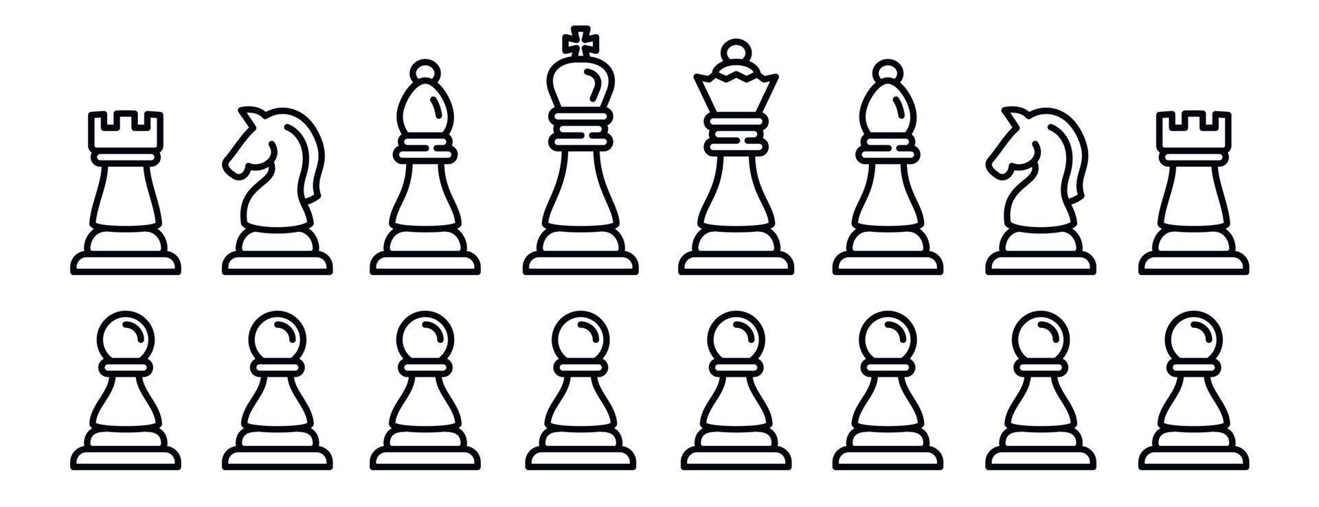 Chess icons set, outline style vector