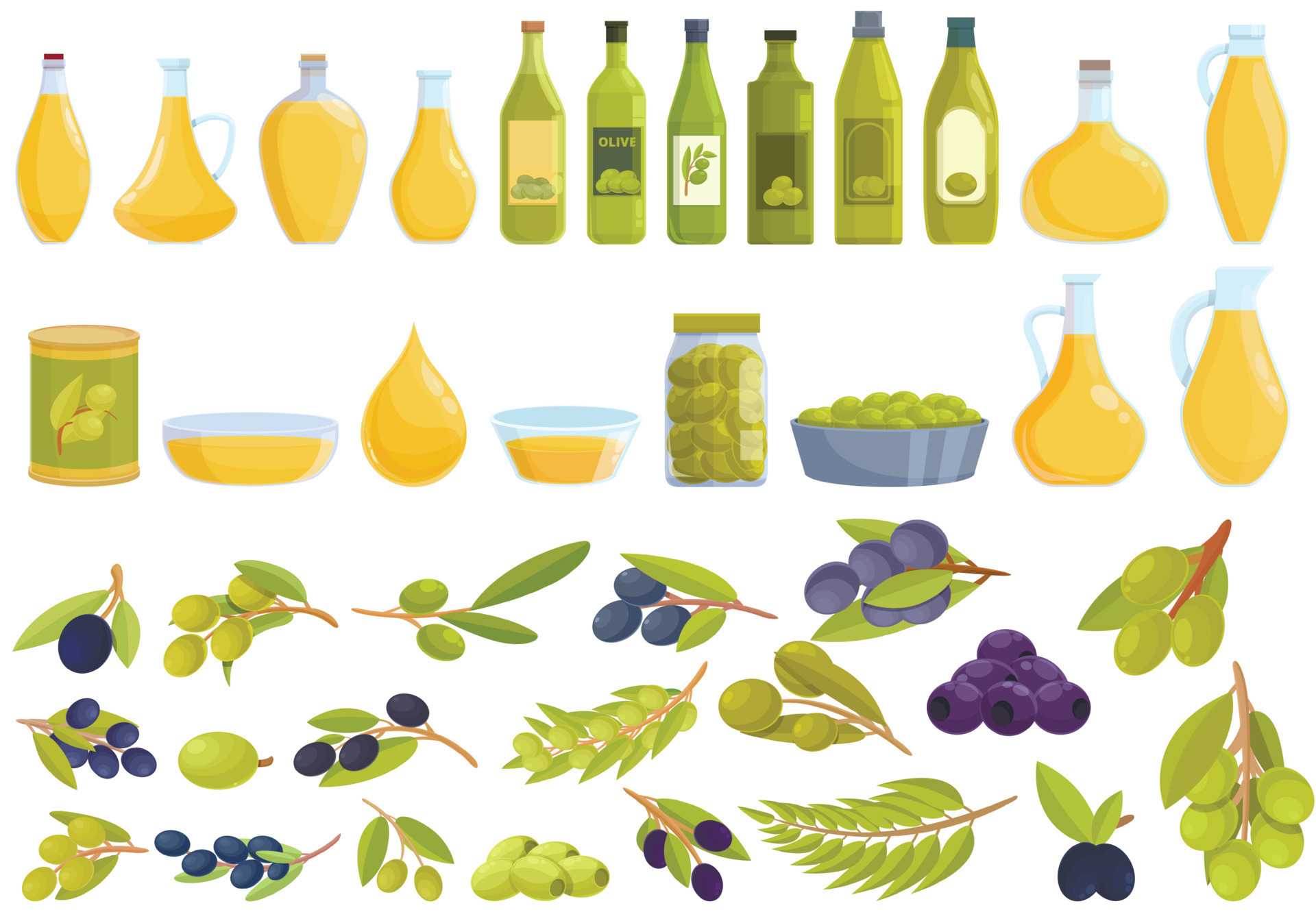 Olive oil icons set cartoon vector. Tree food 8996825 Vector Art at