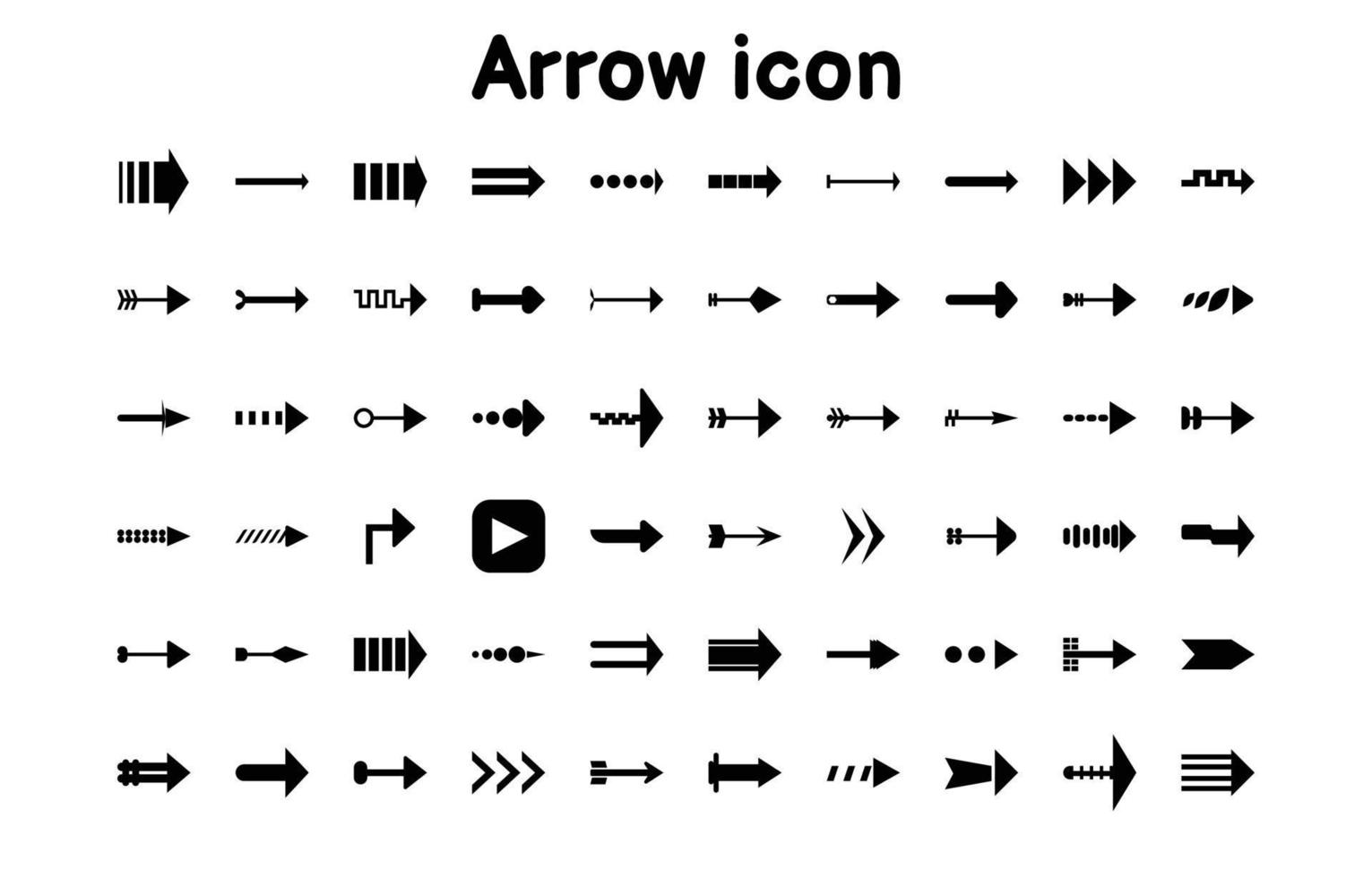 conjunto de iconos de flechas negras sólidas que apuntan a la derecha, aislado en fondo blanco, ilustración de vector de símbolo