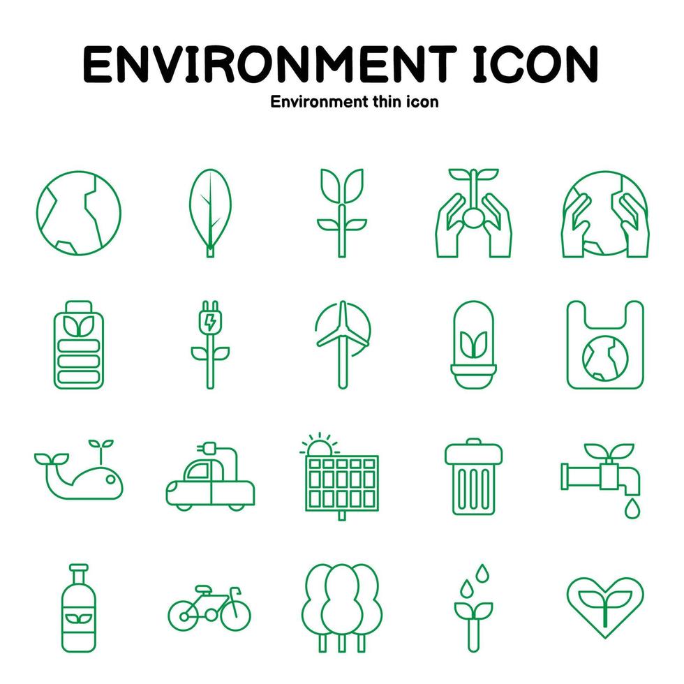 iconos delgados respetuosos con el medio ambiente y utilizan energía limpia. cuidando el mundo. vector