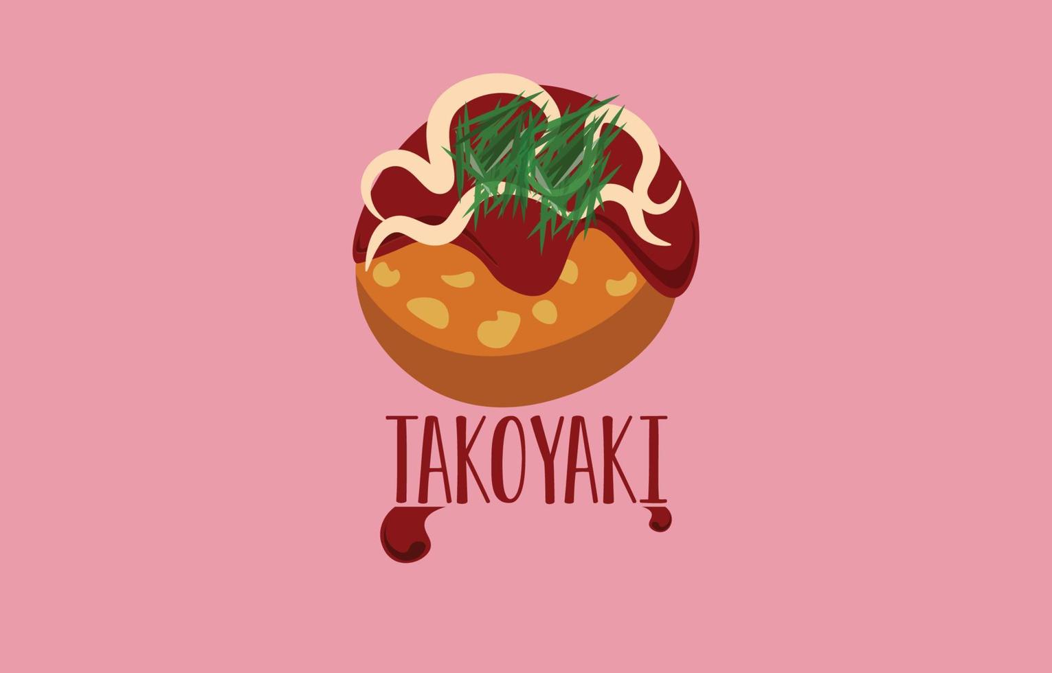 un trozo de takoyaki colocado sobre fondo rosa, cocina japonesa, bola de pulpo, ilustración vectorial de dibujos animados vector