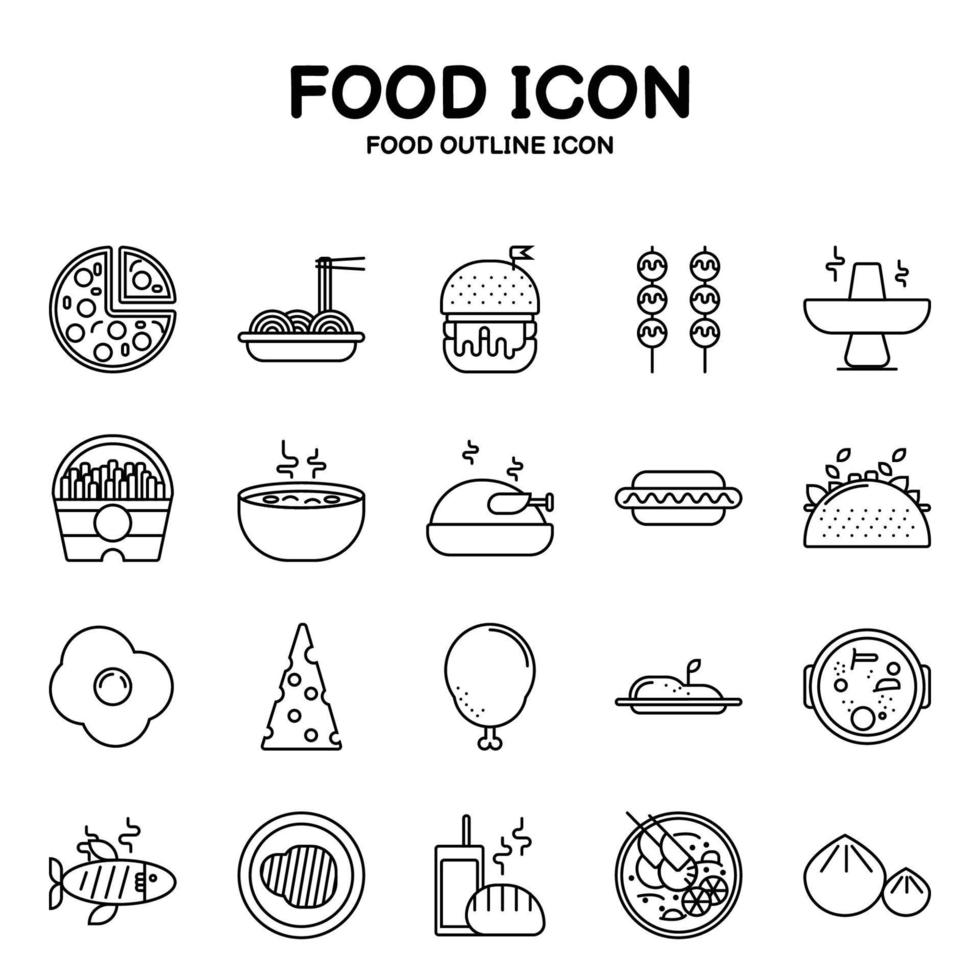 Food outline icon Variety of black lines on a white background vector