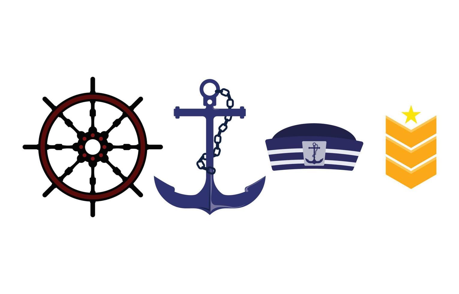 Nautical flat icon. Isolated on white background. Vector illustration of ship steering wheel and anchor, navy symbol.