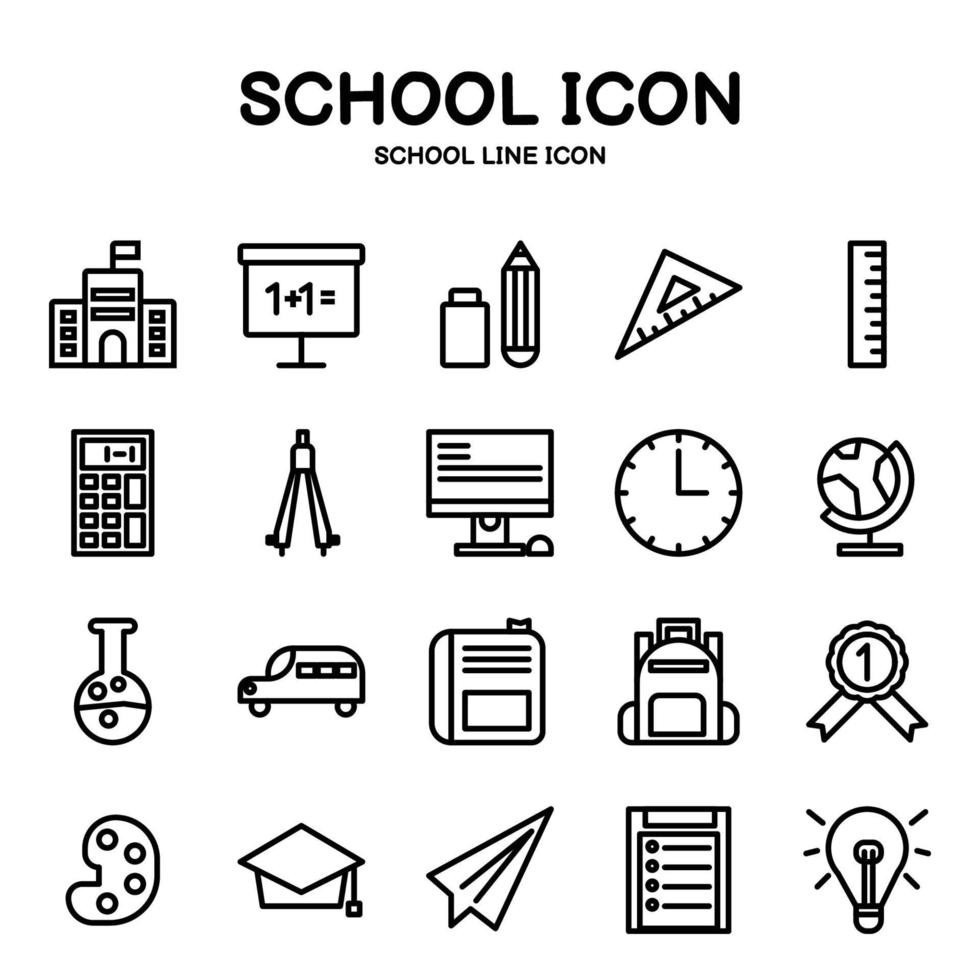 School line icons and educational materials such as books and blackboard, vector icons