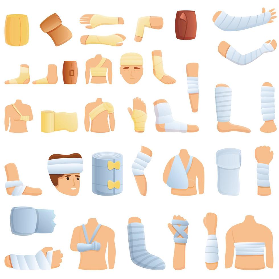 Bandage icons set, cartoon style vector