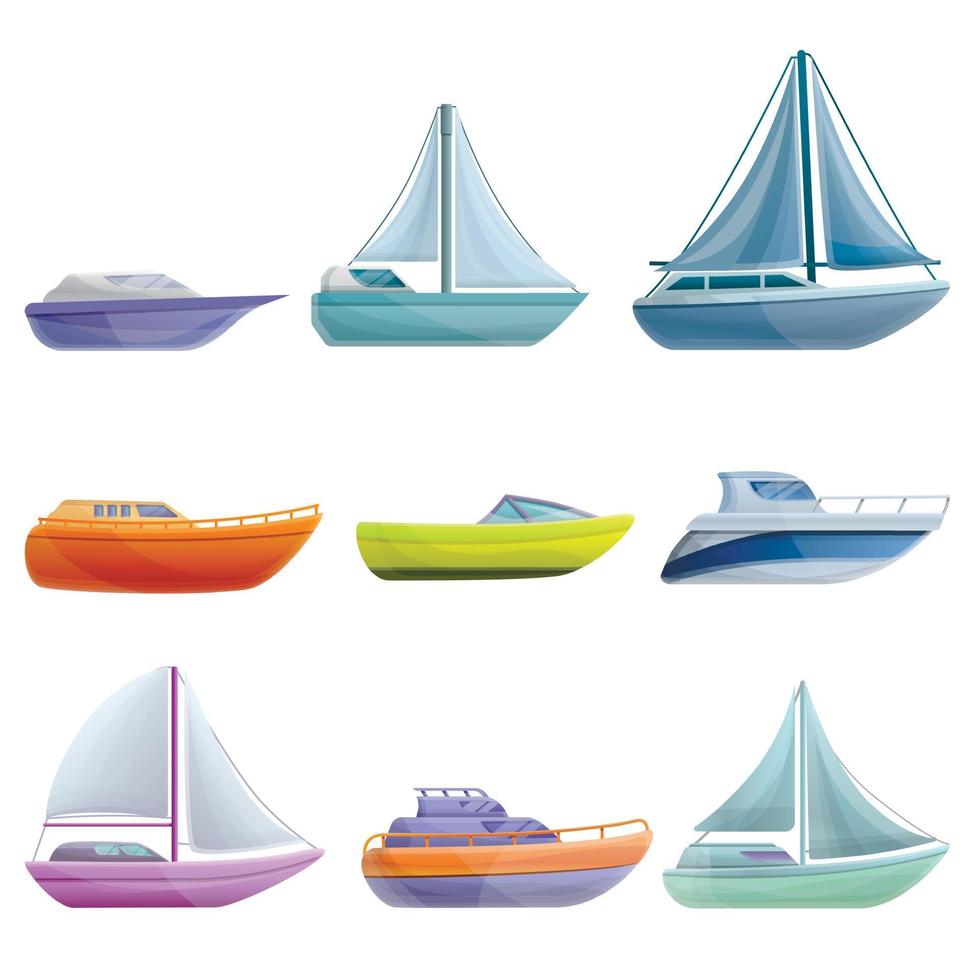 Yacht icons set, cartoon style vector