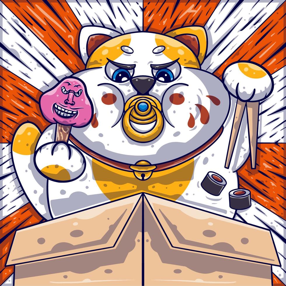 Ilustraciones de gato comiendo sushi vector