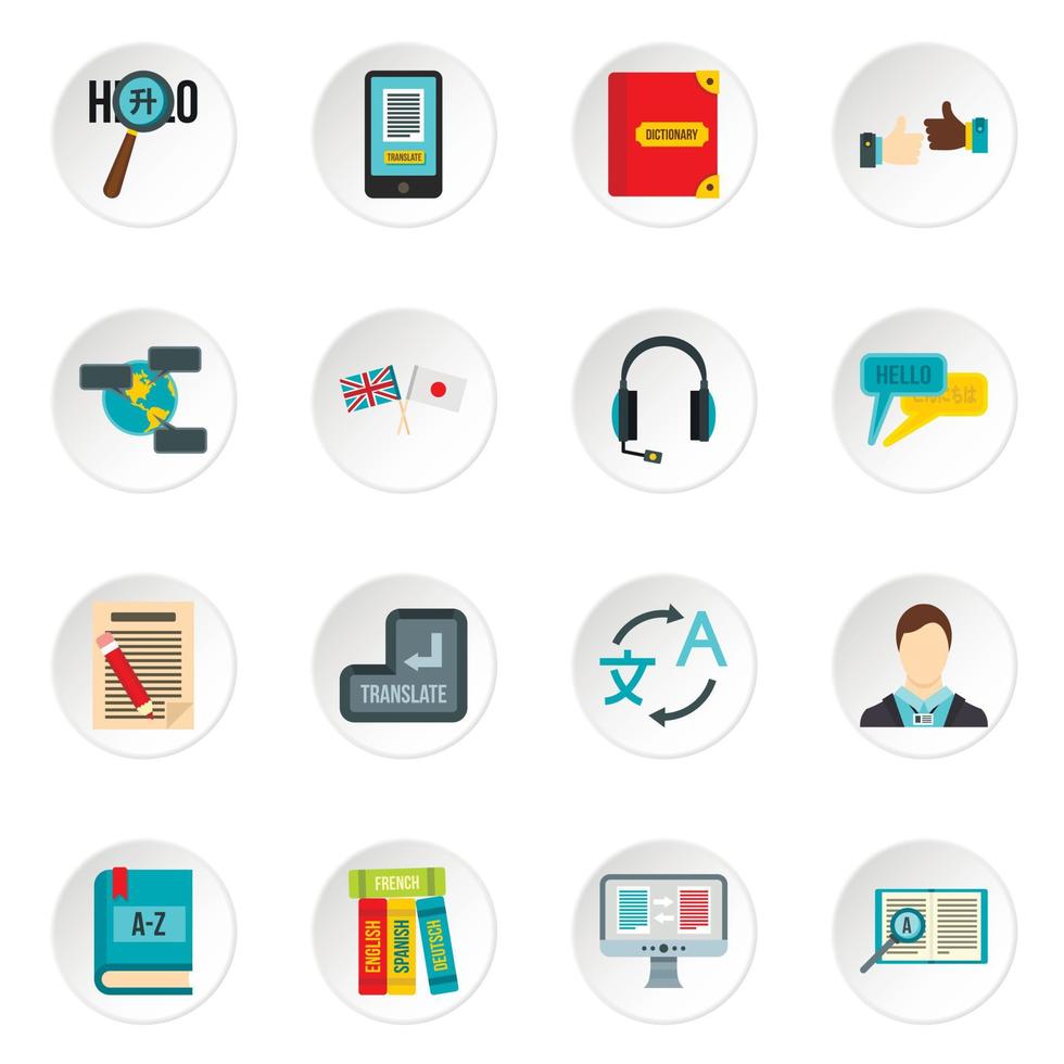 Learning foreign languages icons set, flat style vector