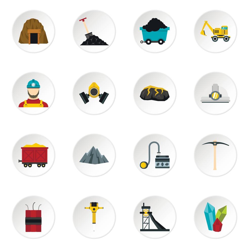 Miner set flat icons vector