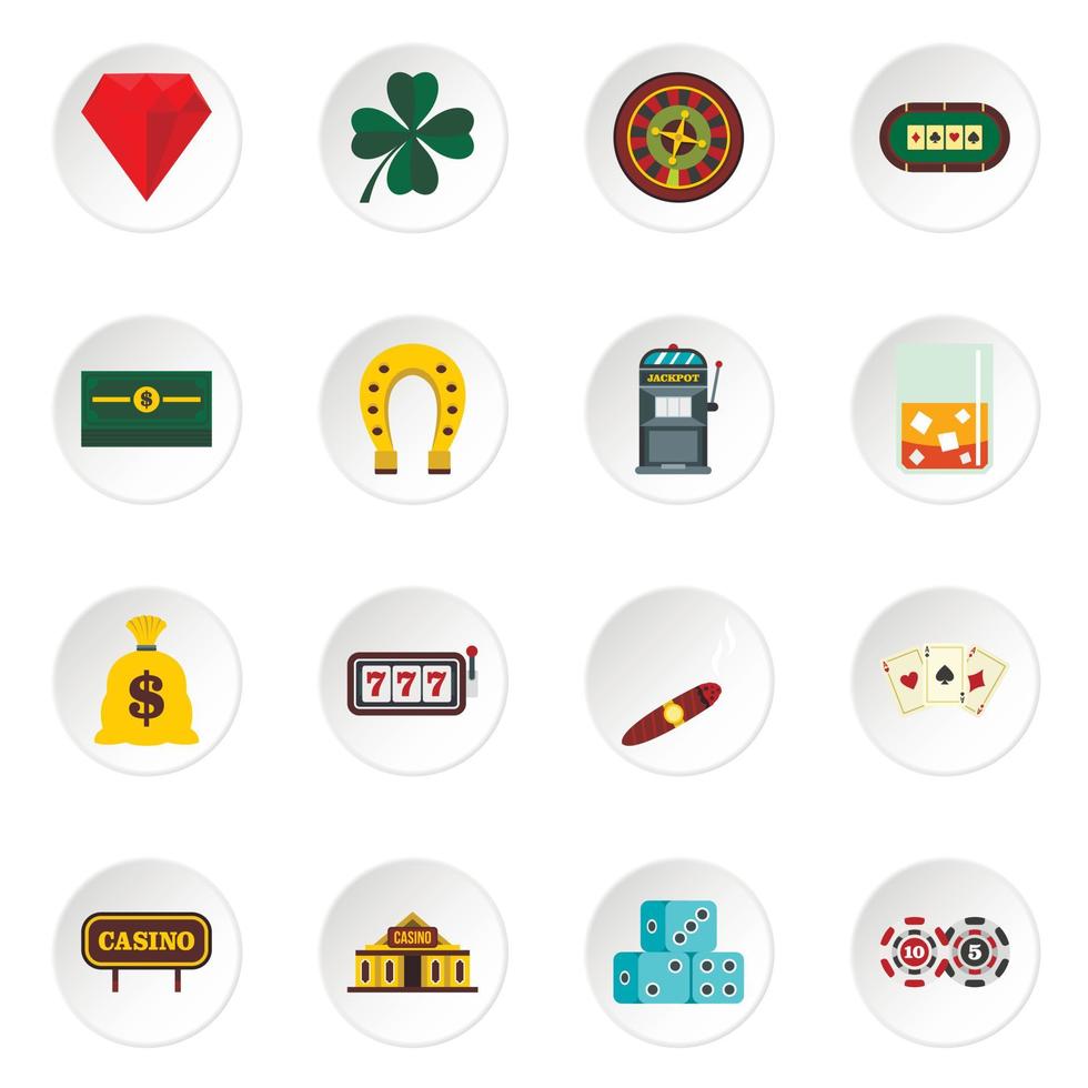 Casino set flat icons vector