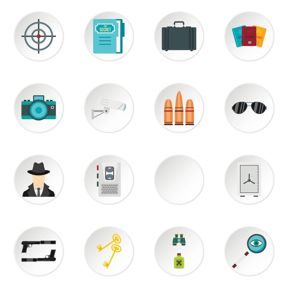 Spy tools set flat icons vector