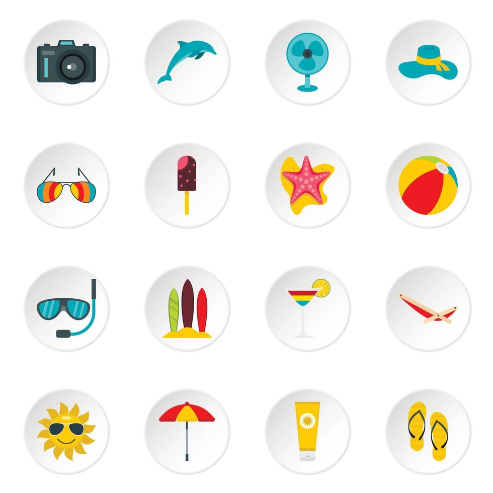 Summer rest set flat icons vector