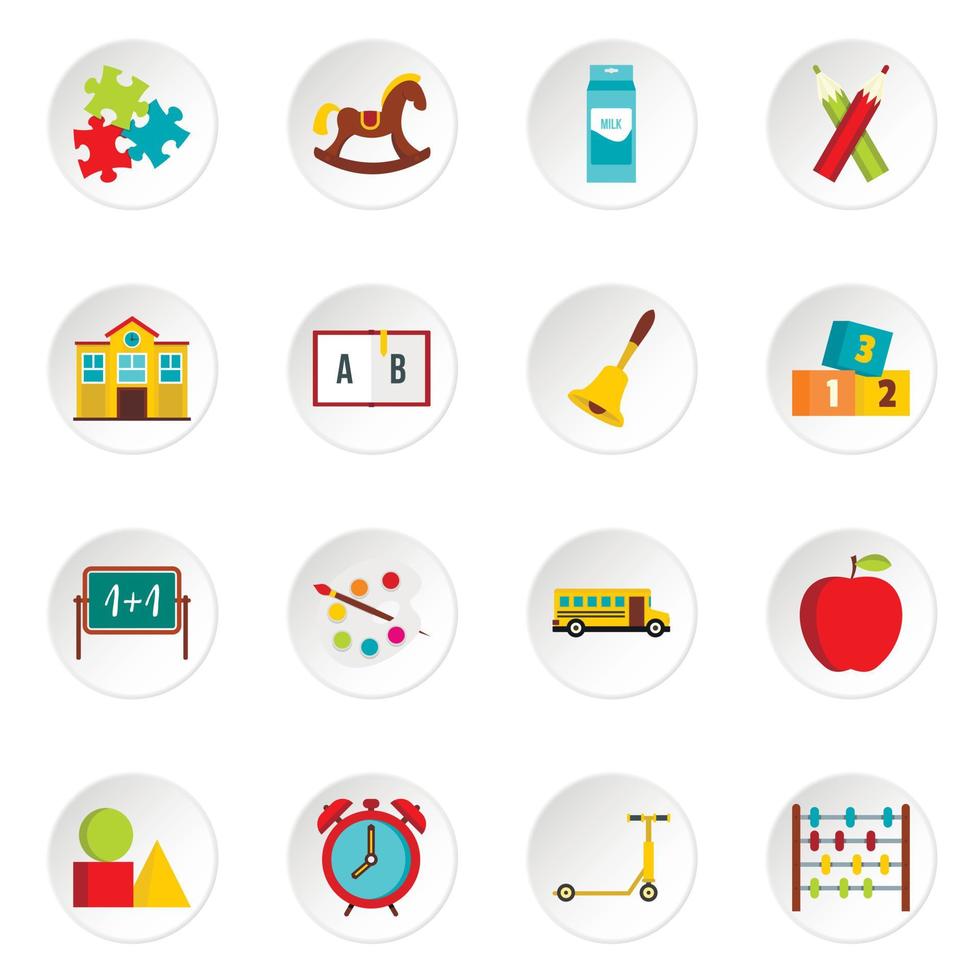 Kindergarten symbol icons set in flat style vector
